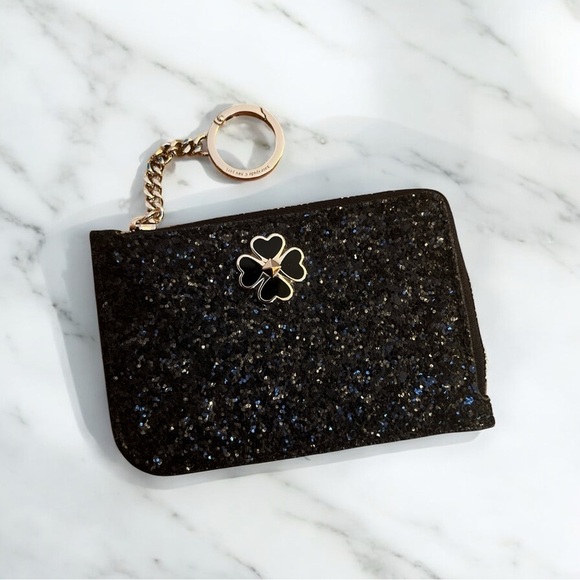 KATE SPADE Odette Black Glitter Keychain Cardholder Zip Wallet - Picture 1 of 11